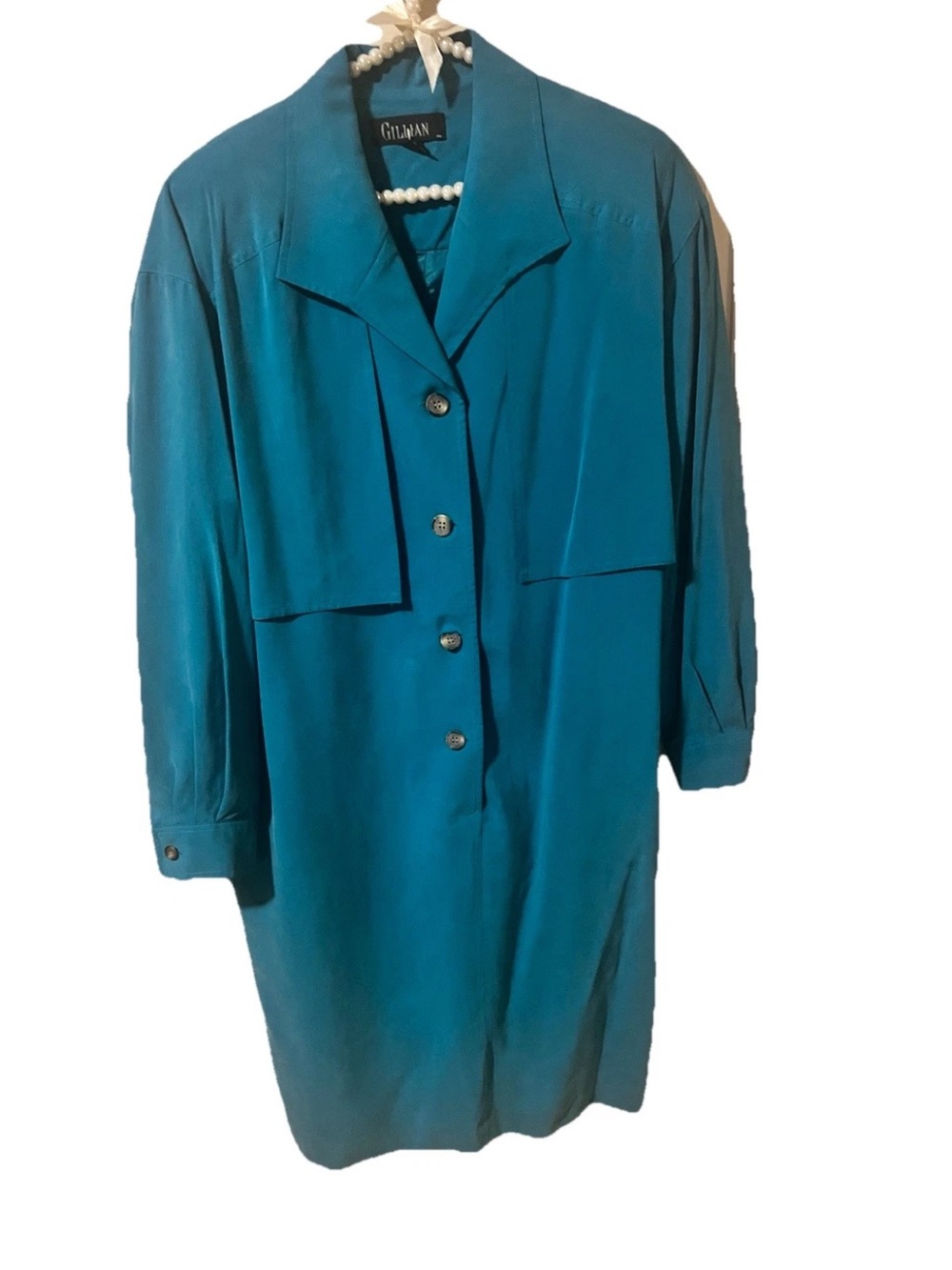 Vintage Gillian Teal 100% Silk Midi Shirt Dress Womens Sz10